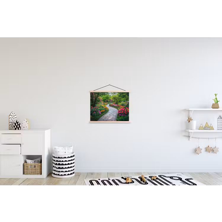 Park - Bloemen - Tuin textielposter latten blank klein -kinderkamer