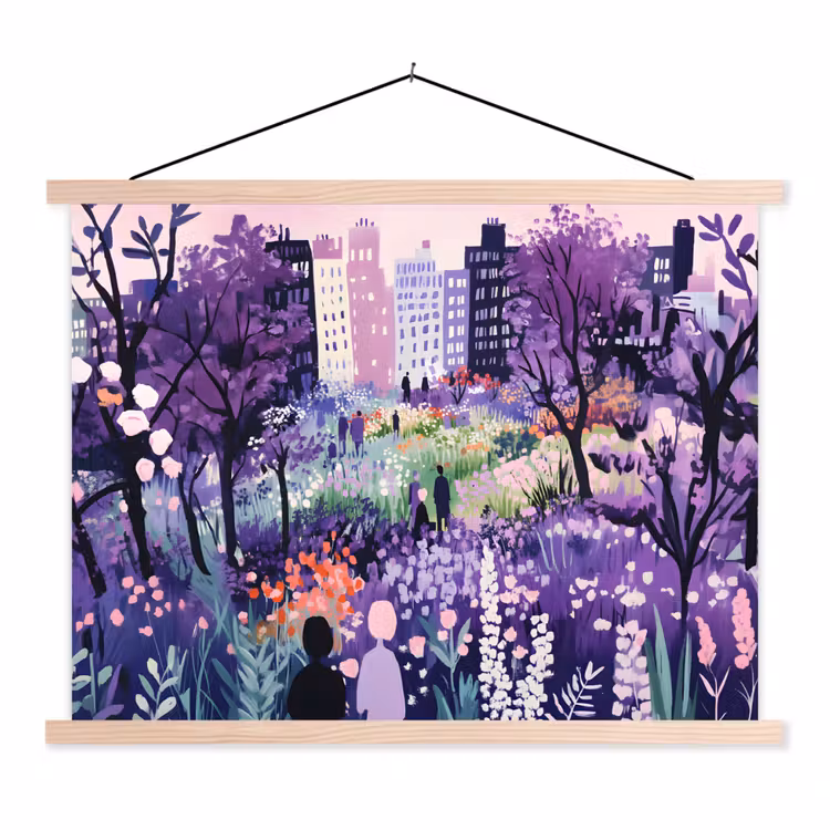 Park - Bomen - Bloemen - Gebouwen textielposter latten blank klein -3d