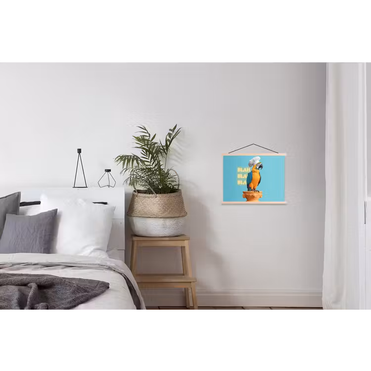Papegaai - Koksmuts - Quote - Neon textielposter latten blank klein -woonkamer