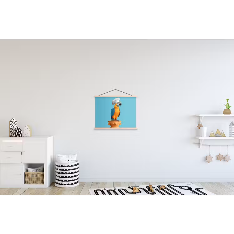 Papegaai - Koksmuts - Grappig - Vogel textielposter latten blank klein -kinderkamer
