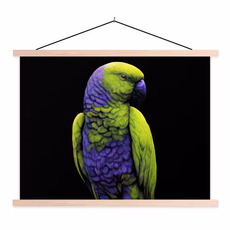 Papegaai - Veren - Opvallend - Groen textielposter latten blank klein -3d