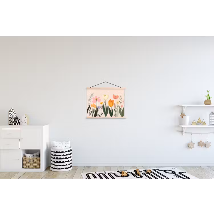 Pasteltinten - Bloemen - Illustratie textielposter latten blank klein -kinderkamer