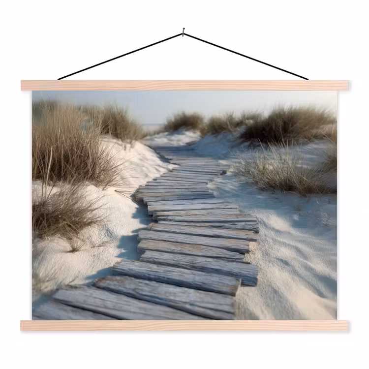 Pad - Planken - Duinen - Gras textielposter latten blank klein -3d