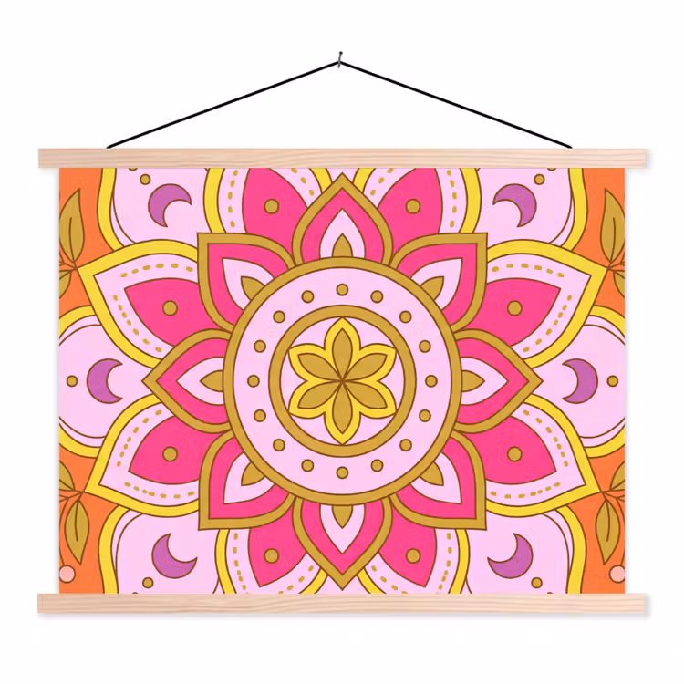Patroon - Bloemmotief - Decoratie - Abstract - Roze textielposter latten blank klein -3d