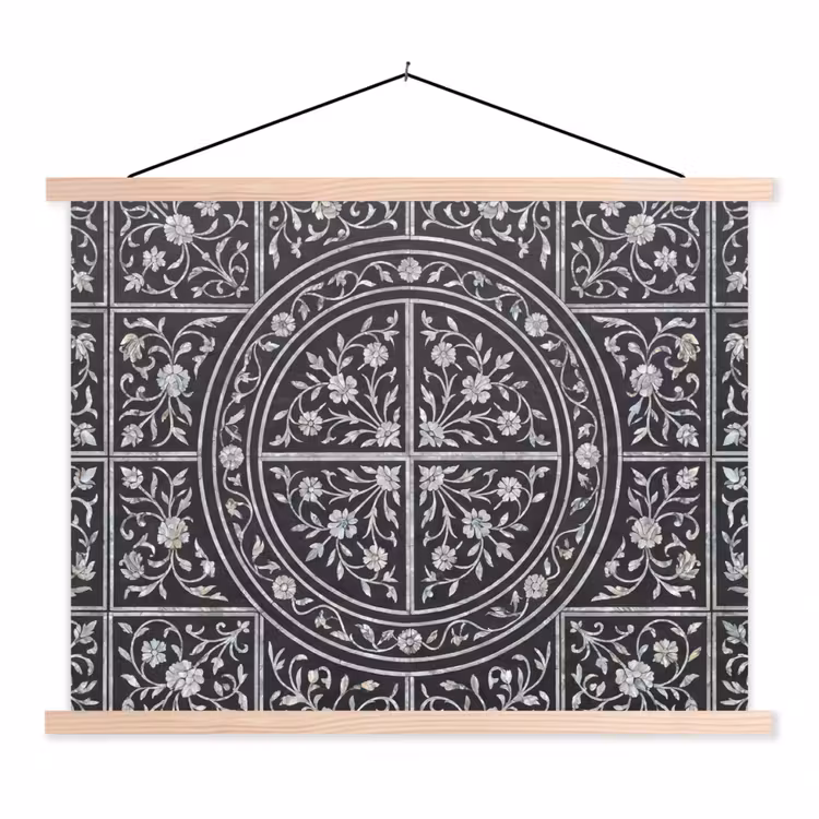 Patroon - Bloemmotief - Decoratie - Klassiek - Zwart textielposter latten blank klein -3d