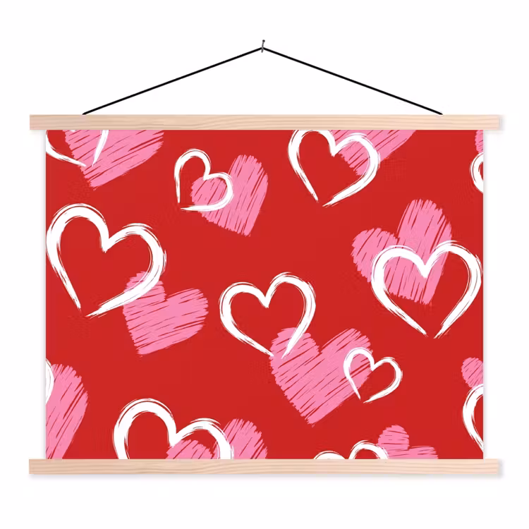 Patroon - Hartjes - Roze - Valentijn textielposter latten blank klein -3d