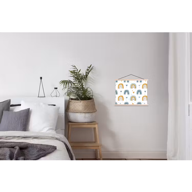 Patroon - Regenboog - Hartjes textielposter latten blank klein -woonkamer