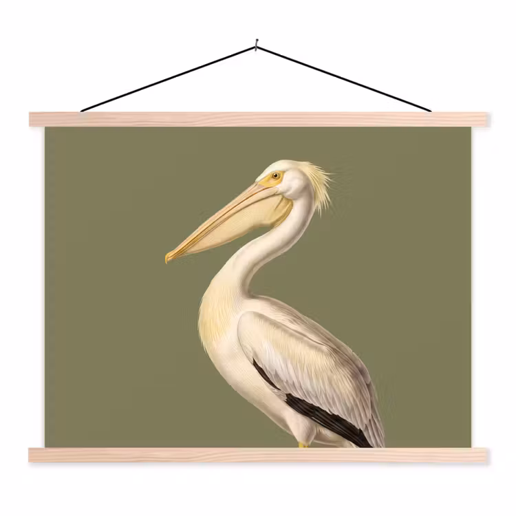 Pelikaan - Wit - Vogel - Klassiek - Natuur textielposter latten blank klein -3d
