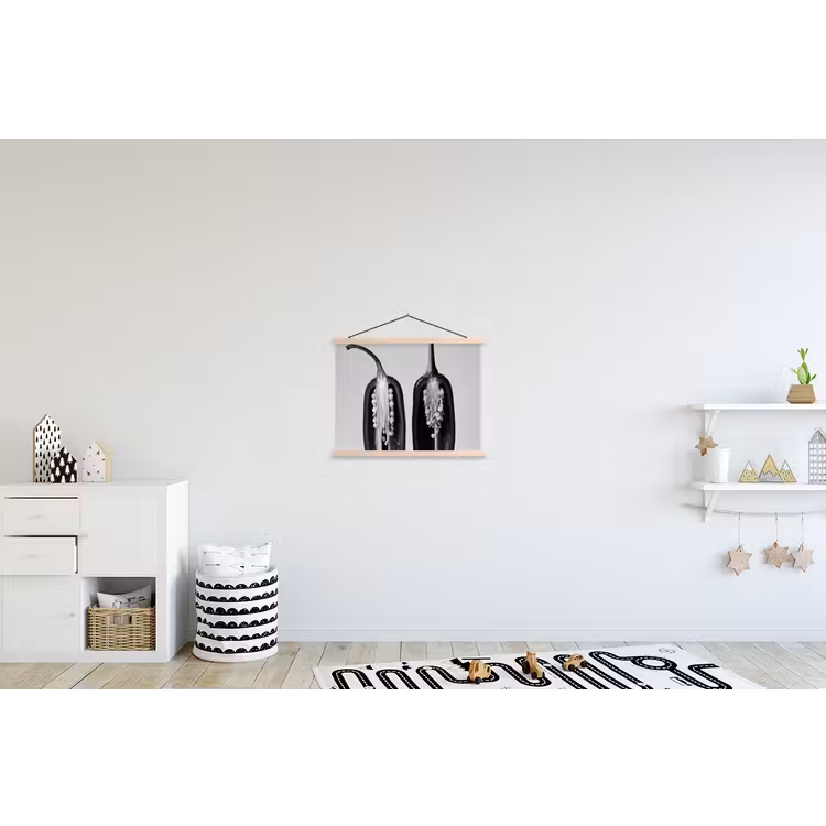 Pepers - Zwart - Wit - Zaadlijsten textielposter latten blank klein -kinderkamer
