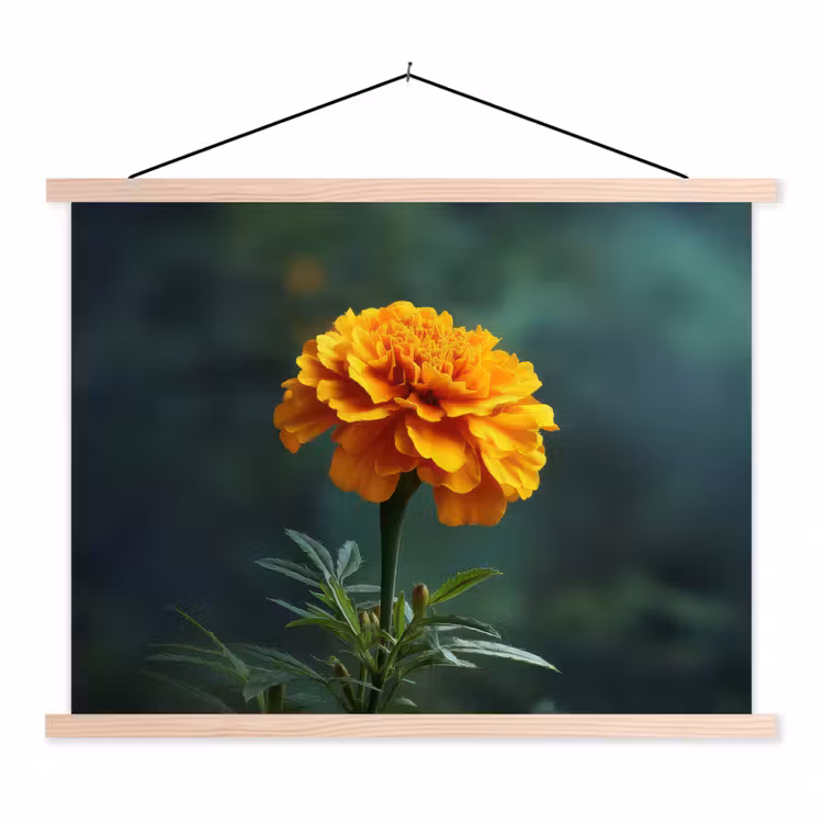 Bloemblaadjes - Afrikaan - Oranje - Wazig textielposter latten blank klein -3d