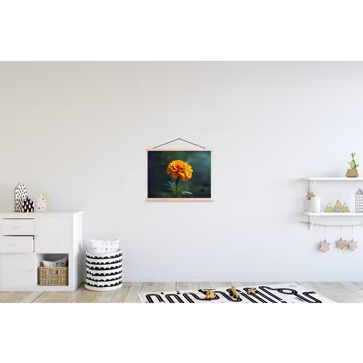 Bloemblaadjes - Afrikaan - Oranje - Wazig textielposter latten blank klein -kinderkamer