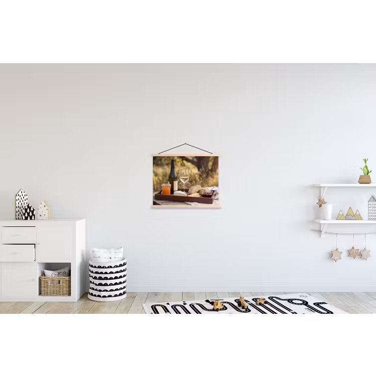 Picknick - Wijn - Kaasplankje textielposter latten blank klein -kinderkamer