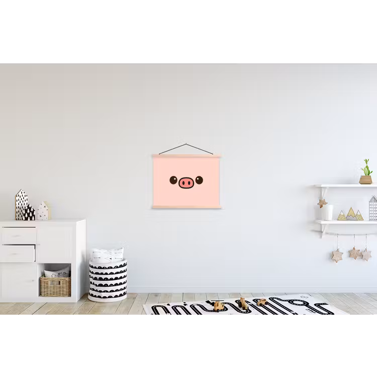Varken - Roze - Minimalistisch textielposter latten blank klein -kinderkamer
