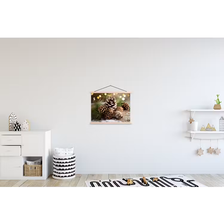 Dennenappels - Kerstsfeer - Bruin - Groen textielposter latten blank klein -kinderkamer