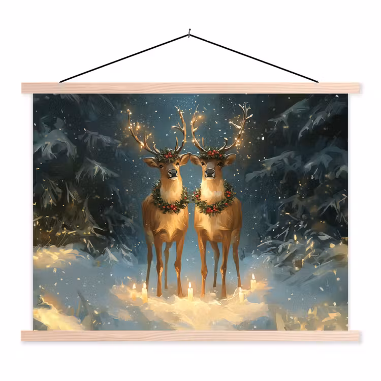 Dennensprookje - Rendier - Nacht textielposter latten blank klein -3d