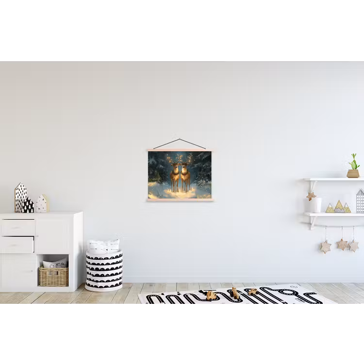 Dennensprookje - Rendier - Nacht textielposter latten blank klein -kinderkamer