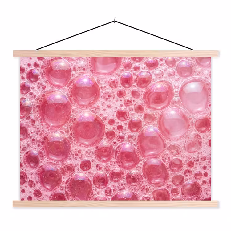 Roze - Schuim - Bubbels textielposter latten blank klein -3d