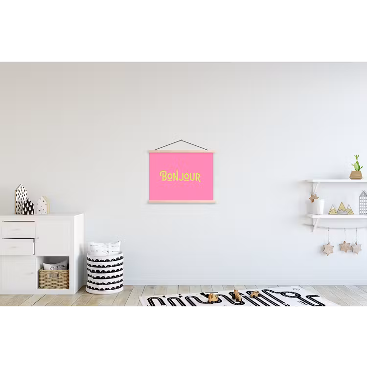 Roze - Groene Bonjour - art-deco textielposter latten blank klein -kinderkamer