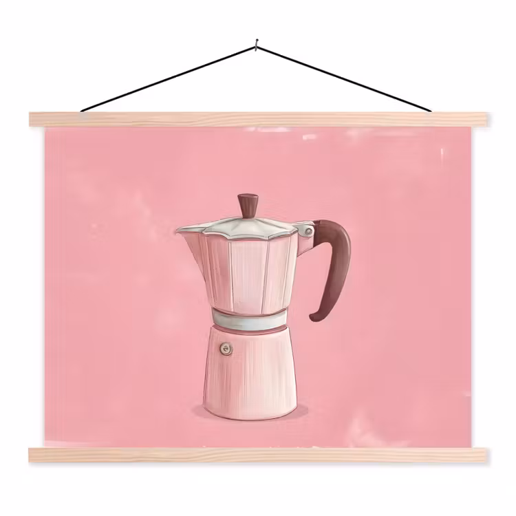 Roze - Mokkapot - Illustratie - Koffie textielposter latten blank klein -3d
