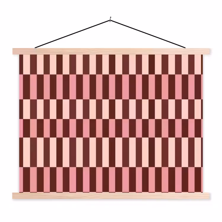 Roze - Rood - Blokjes textielposter latten blank klein 122 -3d