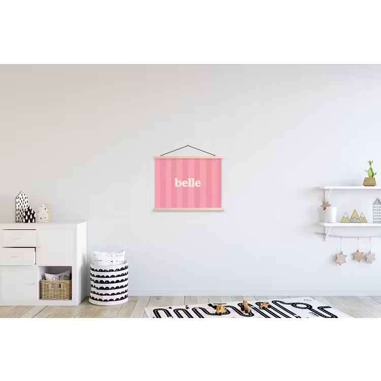 Roze - Gestreept - Belle textielposter latten blank klein -kinderkamer