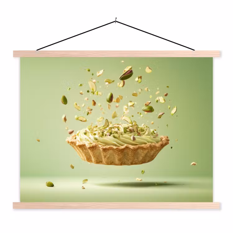 Pistache - Taart - Noten - Eten textielposter latten blank klein -3d