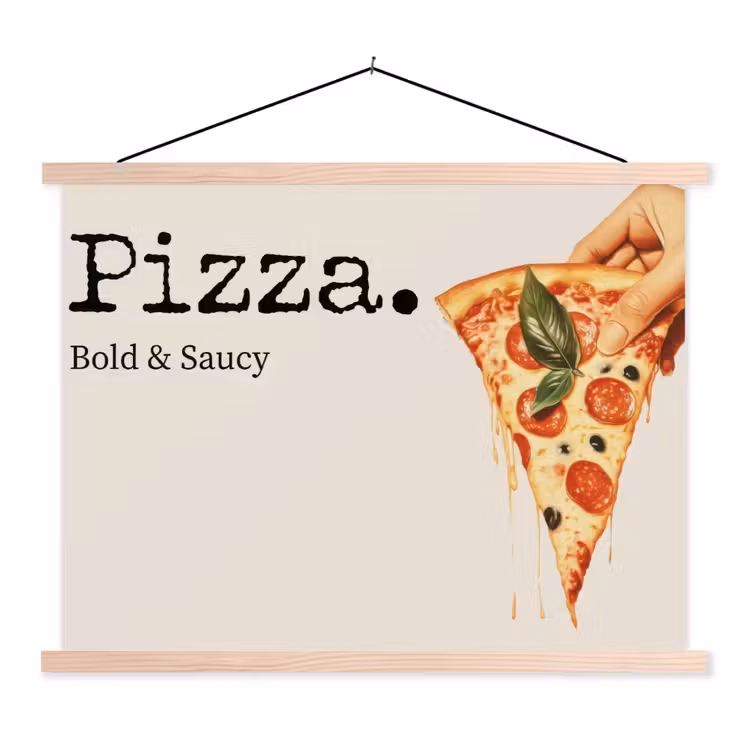 Pizza - Kaas - Pepperoni textielposter latten blank klein -3d