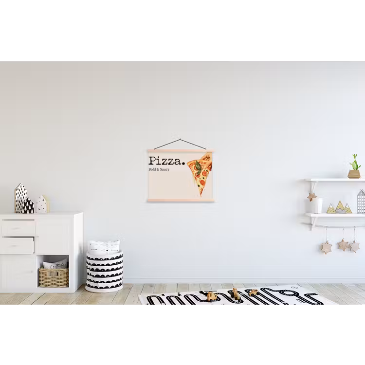 Pizza - Kaas - Pepperoni textielposter latten blank klein -kinderkamer
