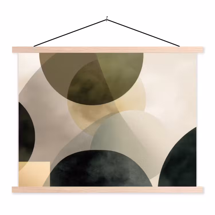 Vlakken - Abstract - Beige - Cirkels textielposter latten blank klein -3d