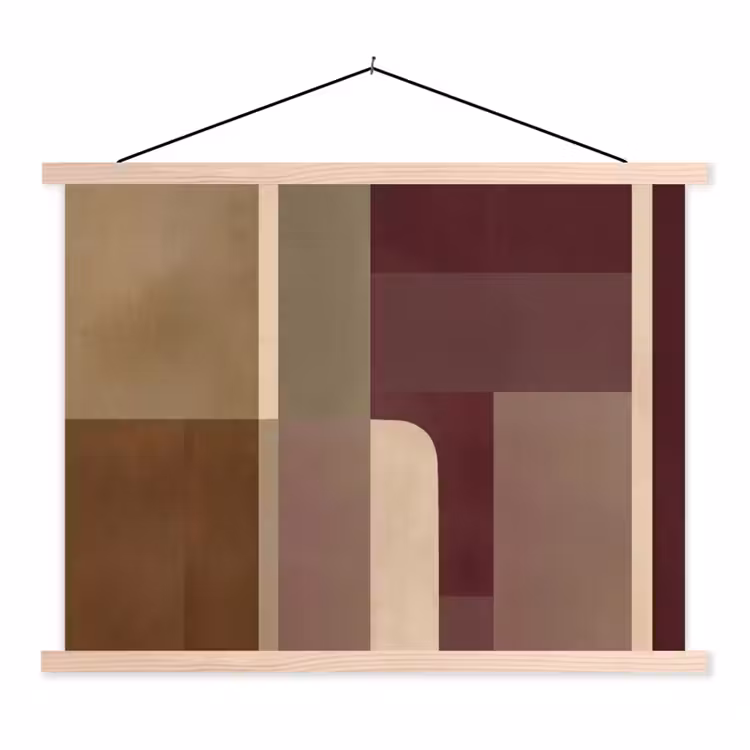 Vlakken - Abstract - Bordeaux - Lijnen textielposter latten blank klein -3d