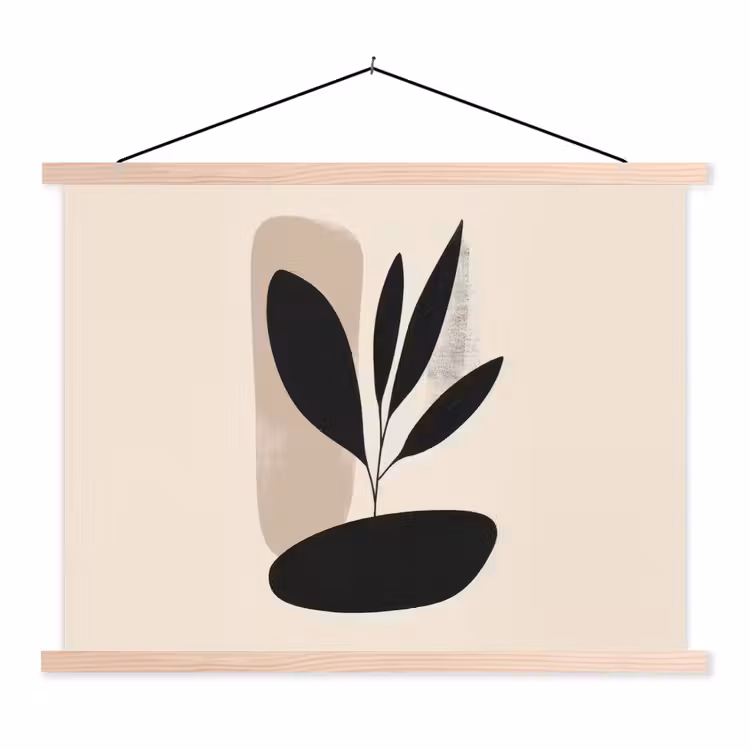 Plant - Beige - Japandi textielposter latten blank klein -3d