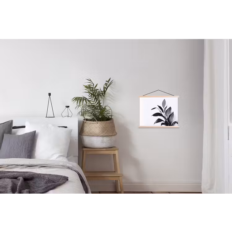 Plant - Bladeren - Minimalistisch - Zwart textielposter latten blank klein -woonkamer