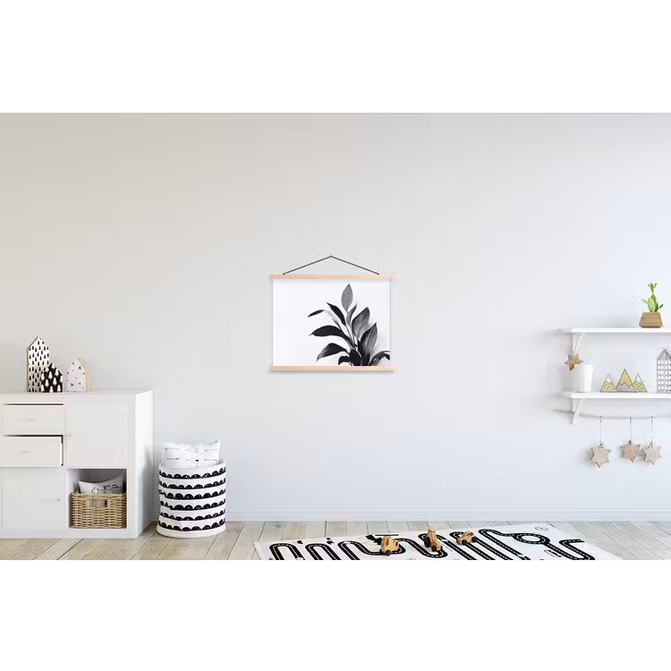 Plant - Bladeren - Minimalistisch - Zwart textielposter latten blank klein -kinderkamer