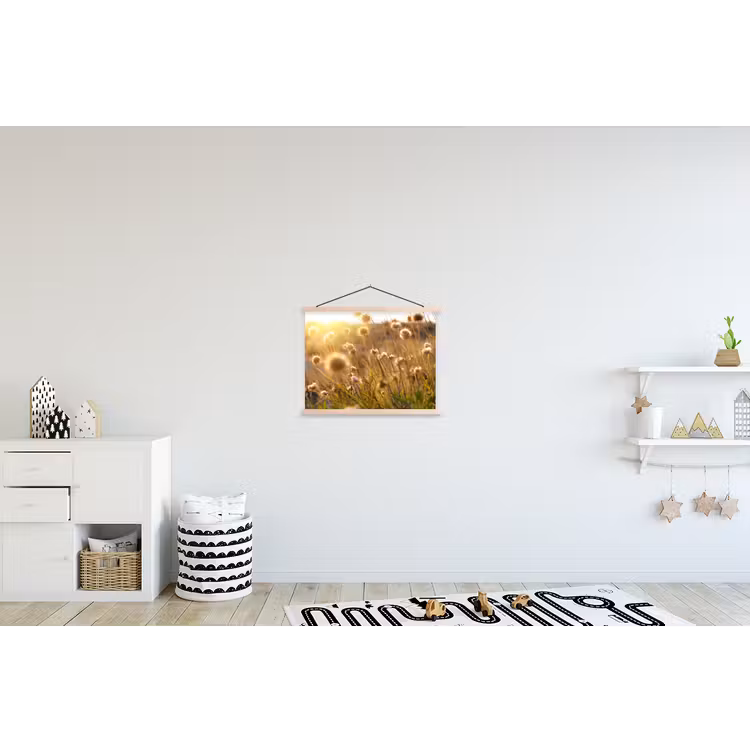 Planten - Natuur - Bloemen - Zon - Horizon textielposter latten blank klein -kinderkamer