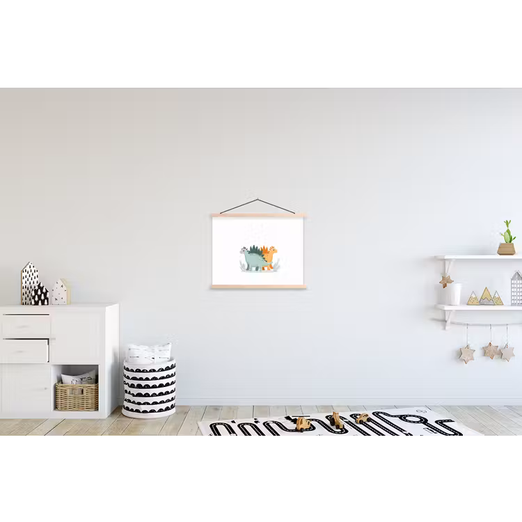 Planten - Sterren - Dinosaurussen - Oranje textielposter latten blank klein -kinderkamer