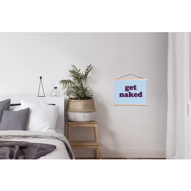 Speels - Boodschap - Blauw textielposter latten blank klein -woonkamer