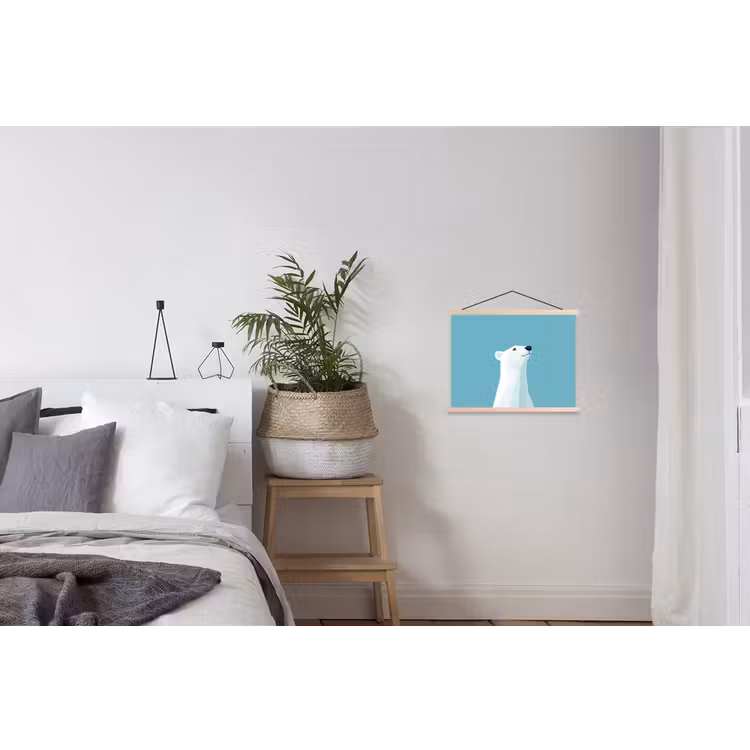 Ijsbeer - Lichtblauw - Minimalistisch textielposter latten blank klein -woonkamer