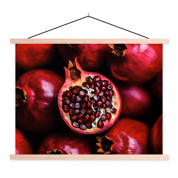 Granaatappel - Rood - Fruit textielposter latten blank klein -3d