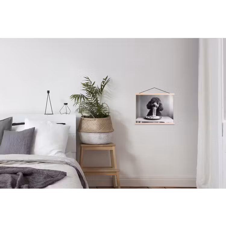 Poedel - Hond - Zwart - Wit - Schattig - Pasta textielposter latten blank klein -woonkamer
