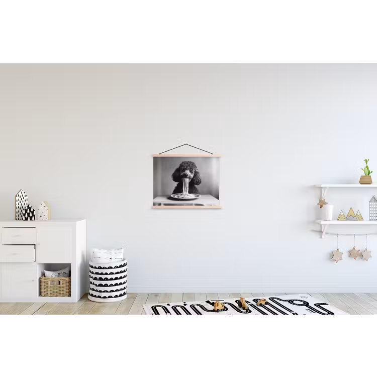 Poedel - Hond - Zwart - Wit - Schattig - Pasta textielposter latten blank klein -kinderkamer