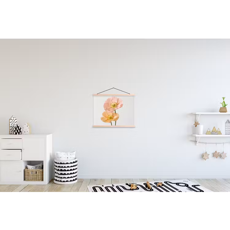 Papavers - Botanisch - Roze textielposter latten blank klein -kinderkamer