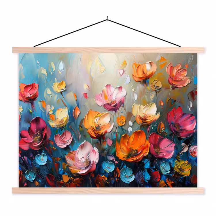 Klaprozen - Bloemen - Kunst - Botanisch textielposter latten blank klein -3d