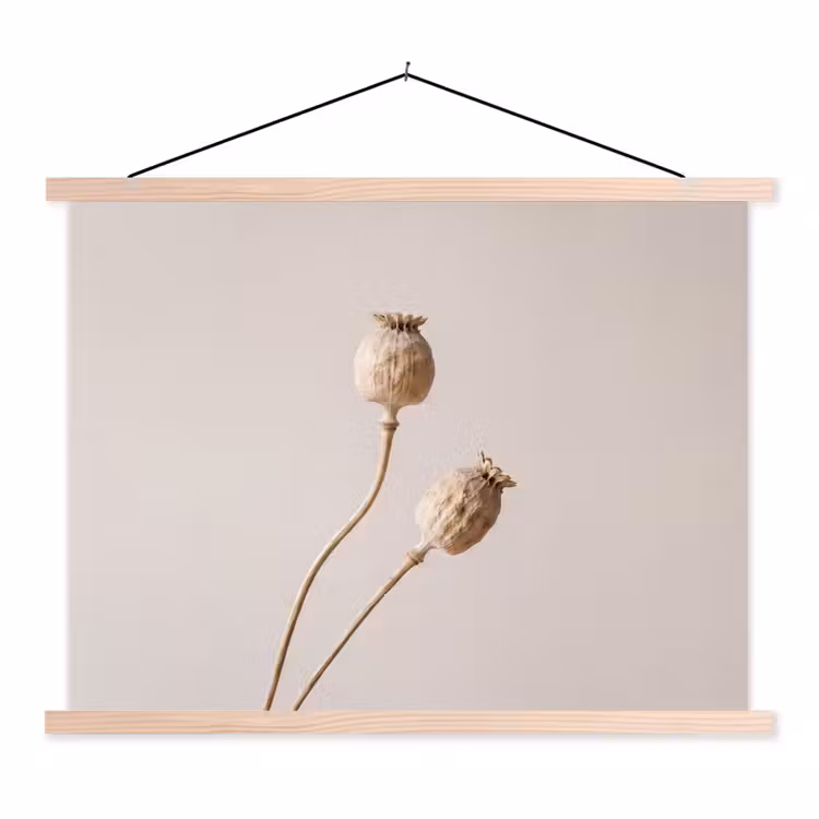 Papaverbollen - Droogbloemen - Minimalistisch - Beige - Rustig textielposter latten blank klein -3d
