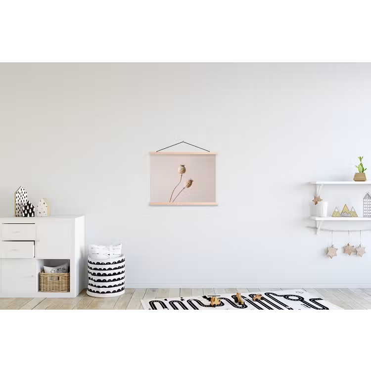 Papaverbollen - Droogbloemen - Minimalistisch - Beige - Rustig textielposter latten blank klein -kinderkamer