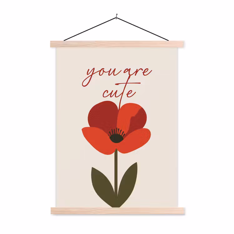 Klaproos - Bloem - Rood - Valentijn textielposter latten blank klein -3d