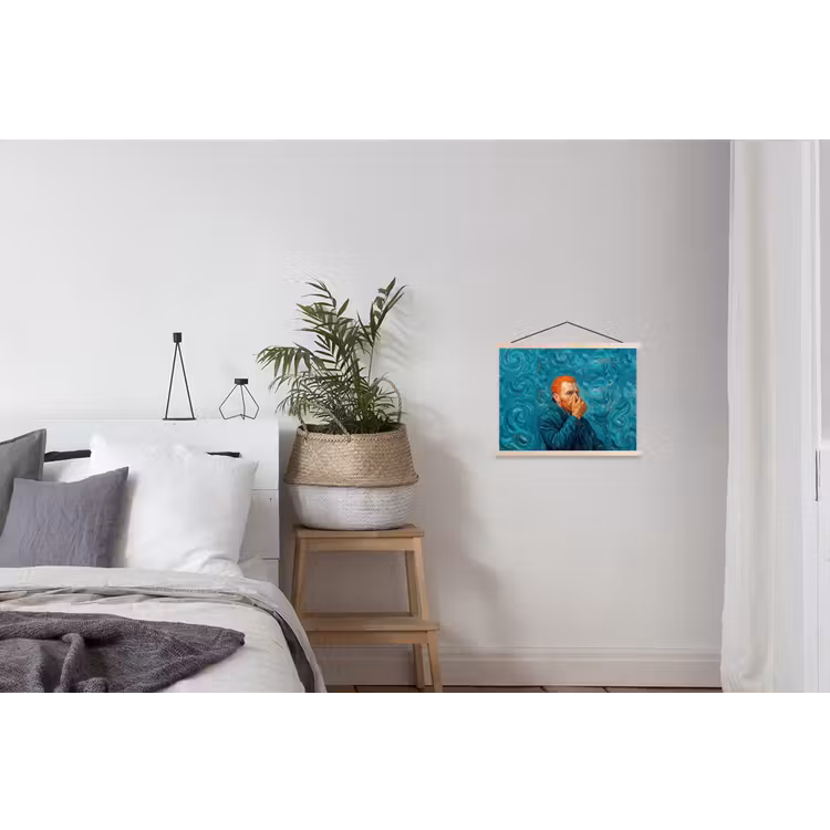 Portret - Klassiek - Blauw textielposter latten blank klein -woonkamer