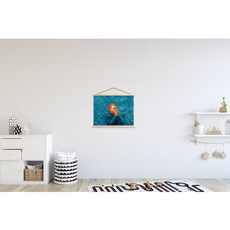 Portret - Klassiek - Blauw textielposter latten blank klein -kinderkamer