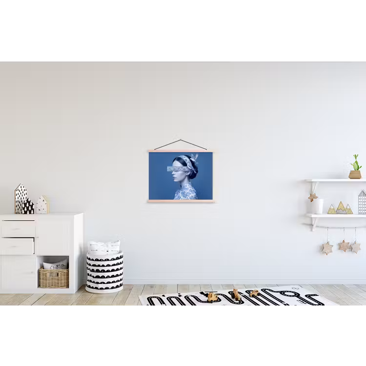 Portret - Klassiek - Wit - Blauw textielposter latten blank klein -kinderkamer