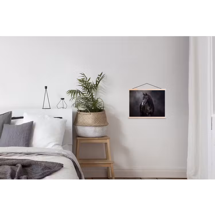 Portret - Paard - Zwart textielposter latten blank klein -woonkamer