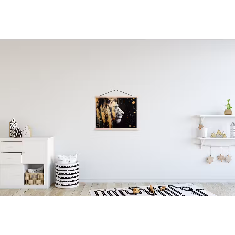 Portret - Leeuw - Abstract - Goud textielposter latten blank klein -kinderkamer